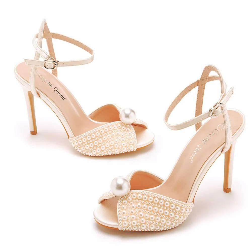 Peep Toe Elegant Faux Pearl Ultra High Heels