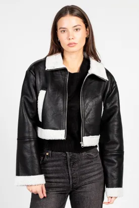 Peggi Sherpa Trim Vegan Leather Jacket