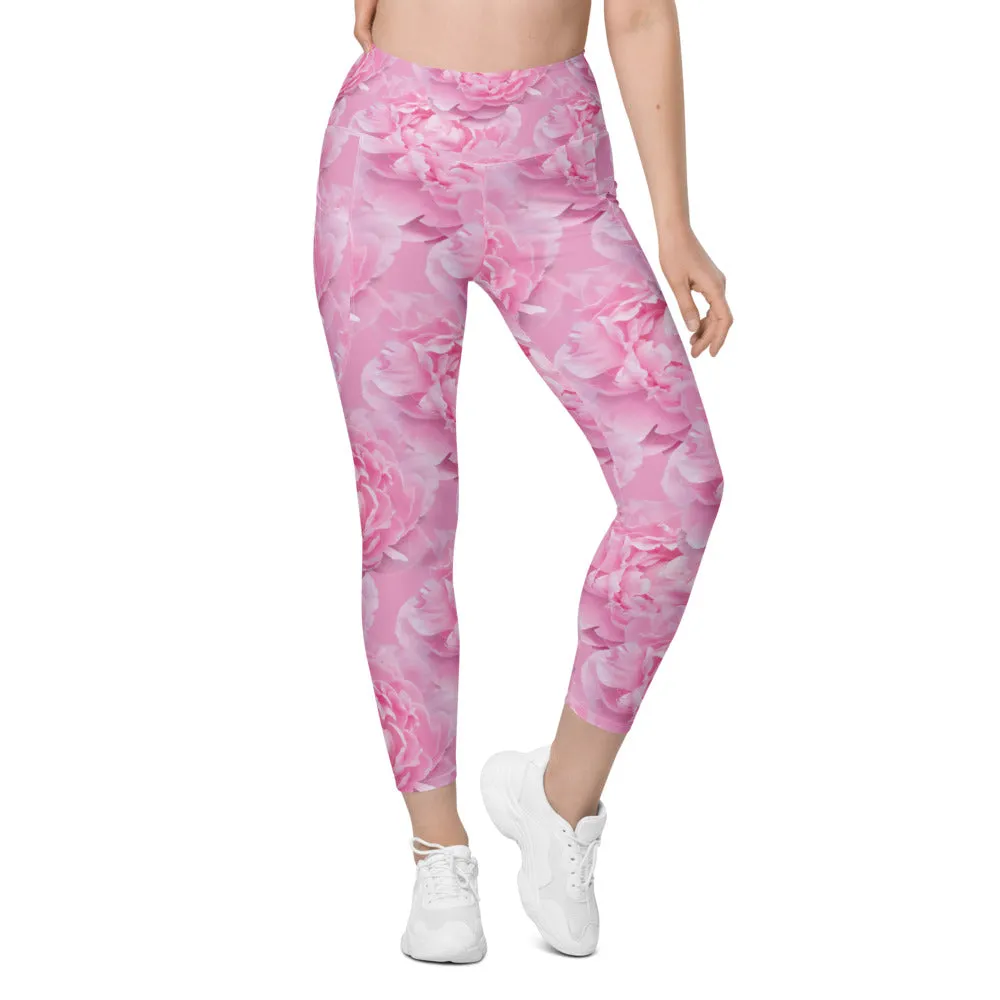 Peony Flower Leggings with Pockets