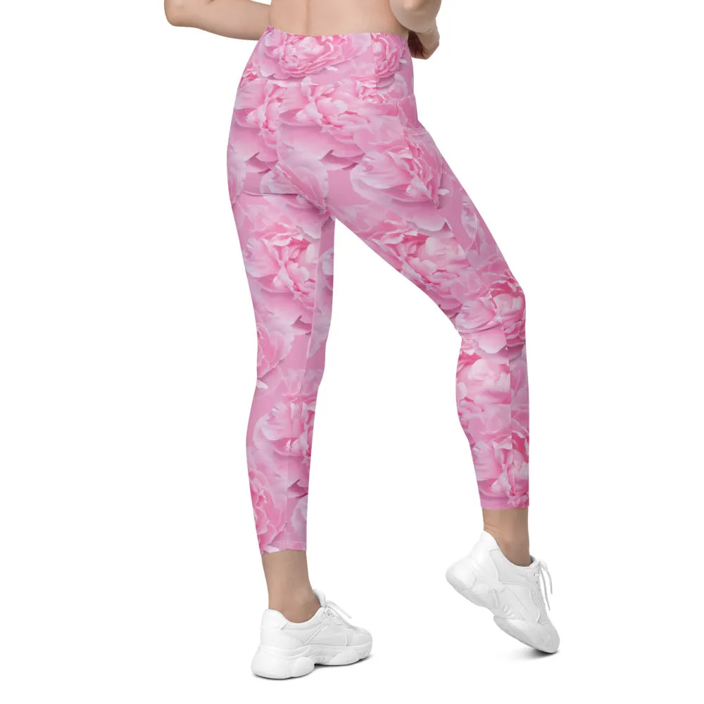 Peony Flower Leggings with Pockets