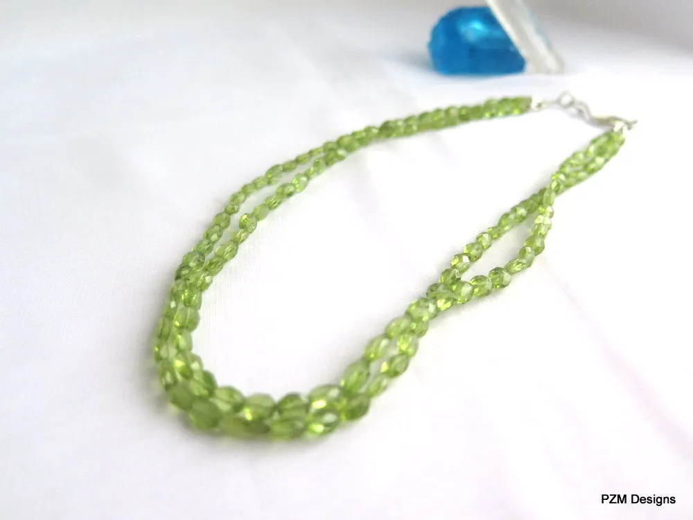 Peridot Gemstone Double Strand Necklace, Gift for Her