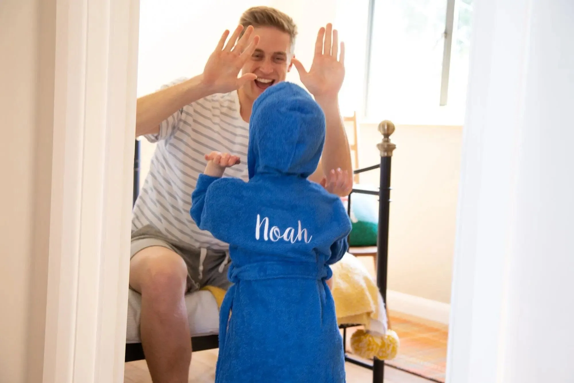 Personalised Children's Hooded Bathrobe Ages 2 to 12 - Front and Back Embroidery