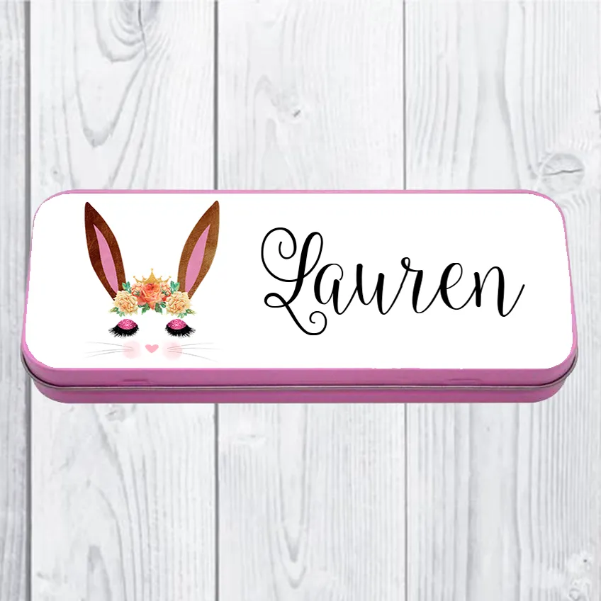 Personalised Printed Bunny School Pencil Tin