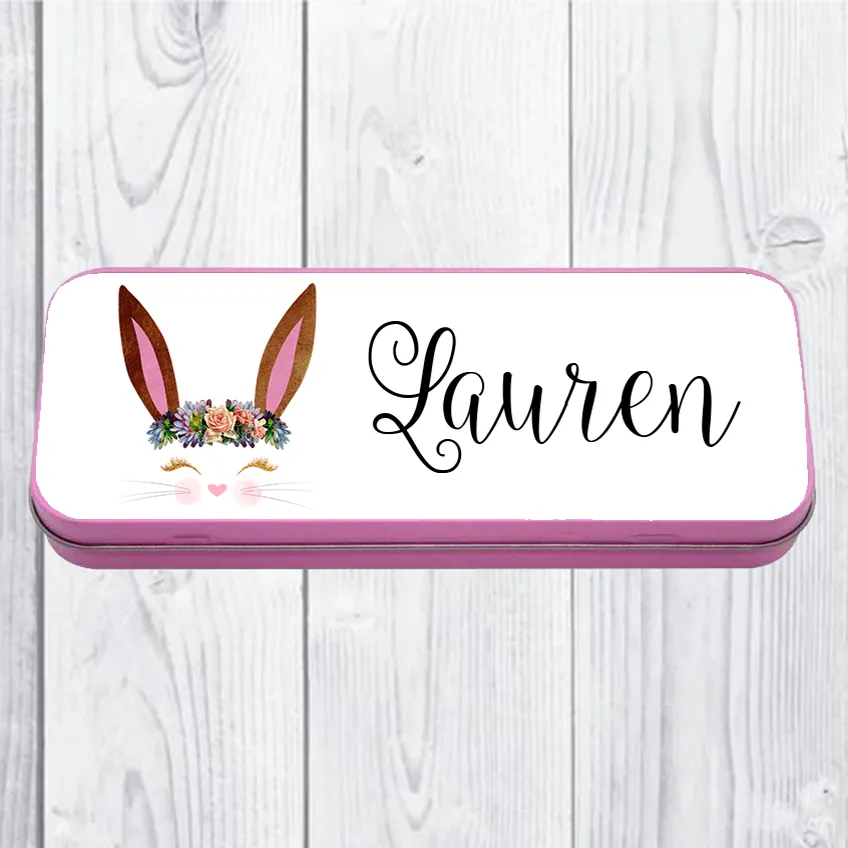 Personalised Printed Bunny School Pencil Tin