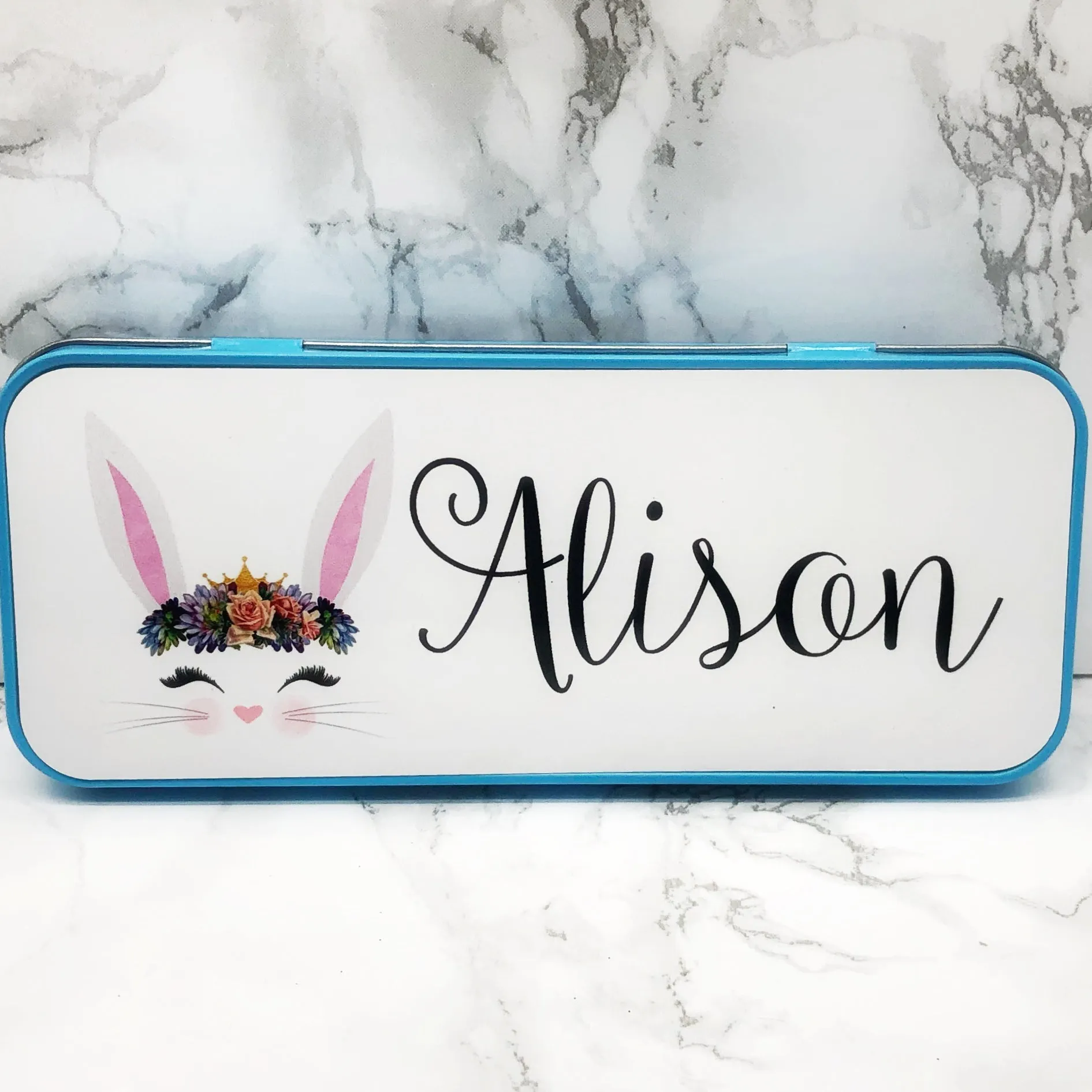 Personalised Printed Bunny School Pencil Tin