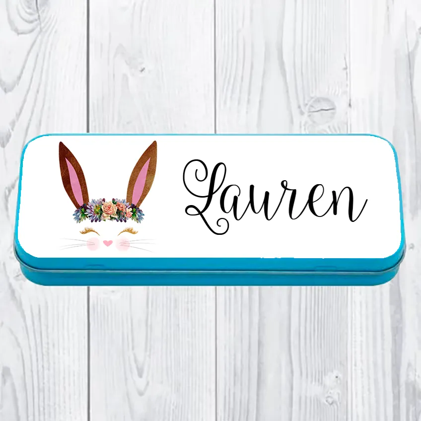 Personalised Printed Bunny School Pencil Tin