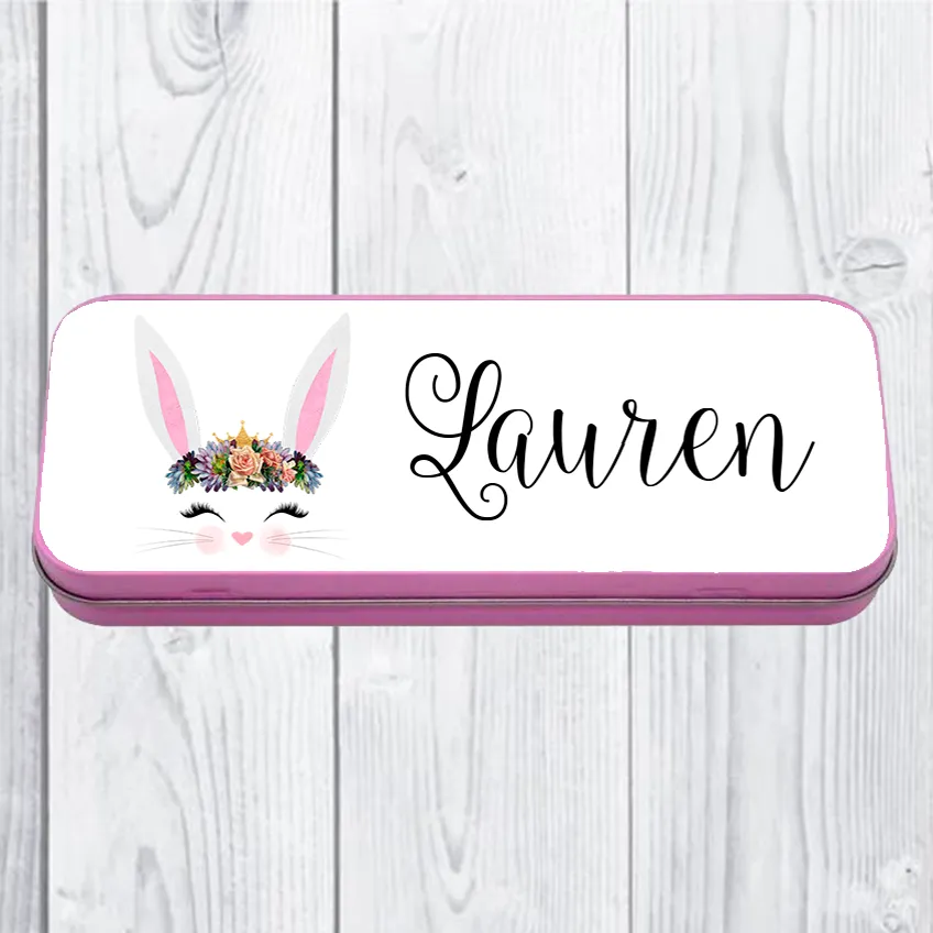 Personalised Printed Bunny School Pencil Tin