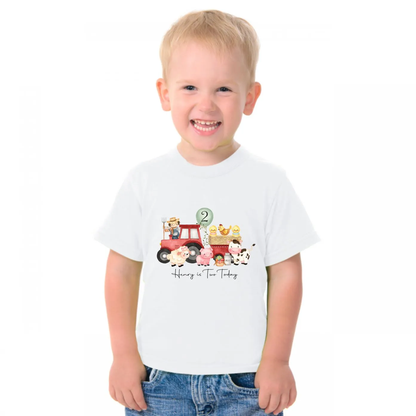 Personalised Tractor 1st Birthday T-shirt Little Boy, Baby First Birthday - One Today / Two - Birthday Age T-shirt