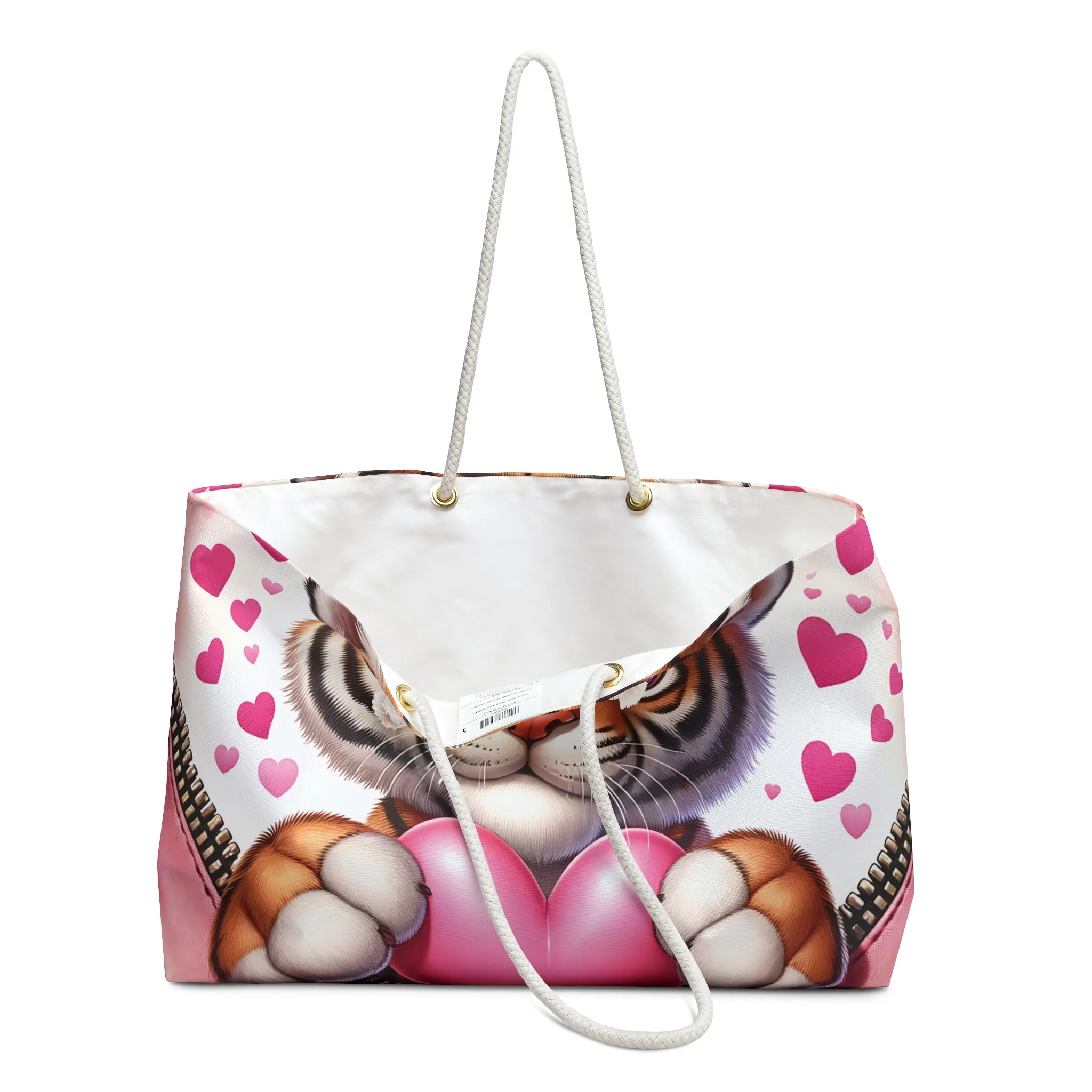 Personalised/Non-Personalised Weekender Bag, Cute Tiger, Zipper, Valentines Day, Large Weekender Bag, Beach Bag, Book Bag