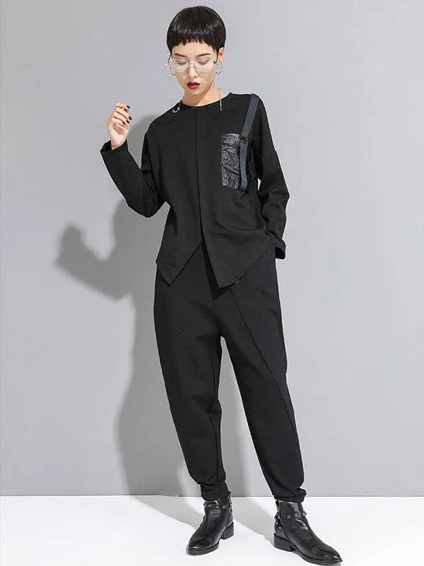 Personality Black With Button High-Waist Harem Pants