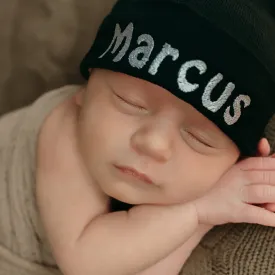 Personalized Black Newborn Baby Boy Hospital Beanie Hat Black Color Hat Infant Hat Newborn Hat