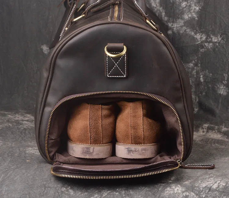 Personalized Full Grain Leather Travel Bag with shoe Pouch Weekend Bag Duffel Bag Leather Duffle with shoe Compartment