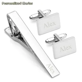 Personalized Master Customized Name Stainless Steel Cufflinks Tie Clip Set