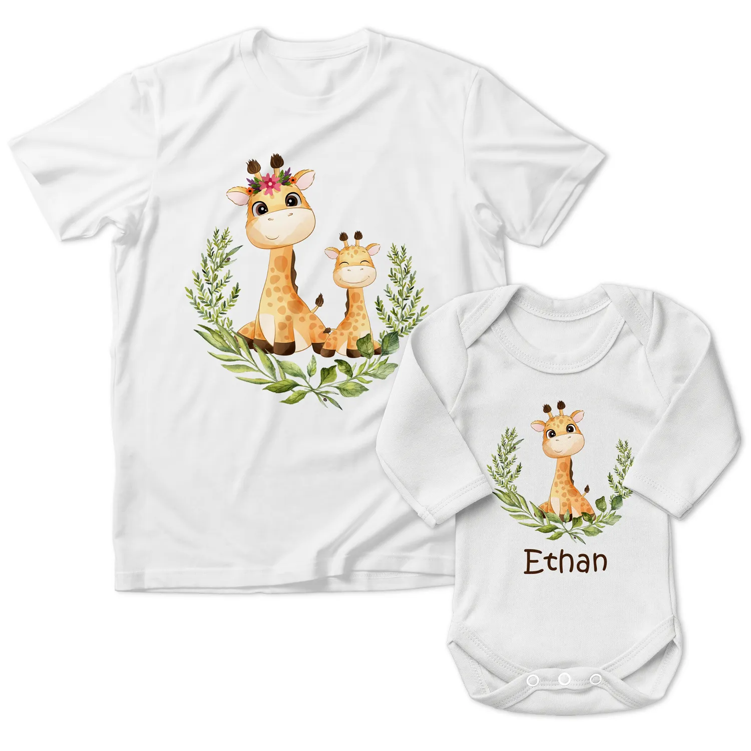 Personalized Matching Mom & Baby Organic Outfits - Giraffe Family