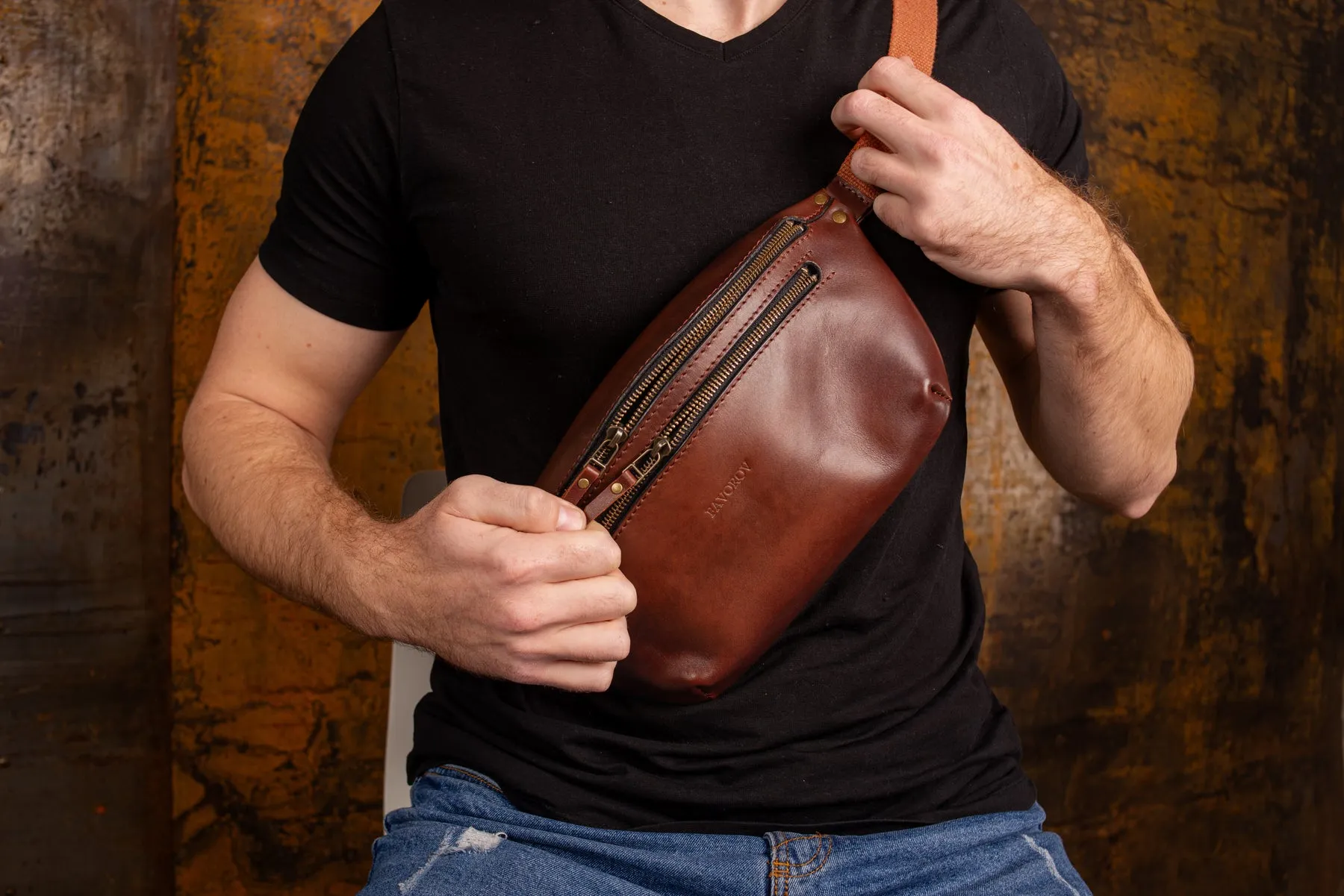 Personalized men shoulder bag, Brown leather belt bag, men’s leather bag, waist bag, crossbody bag, fanny bag, full grain leather bag