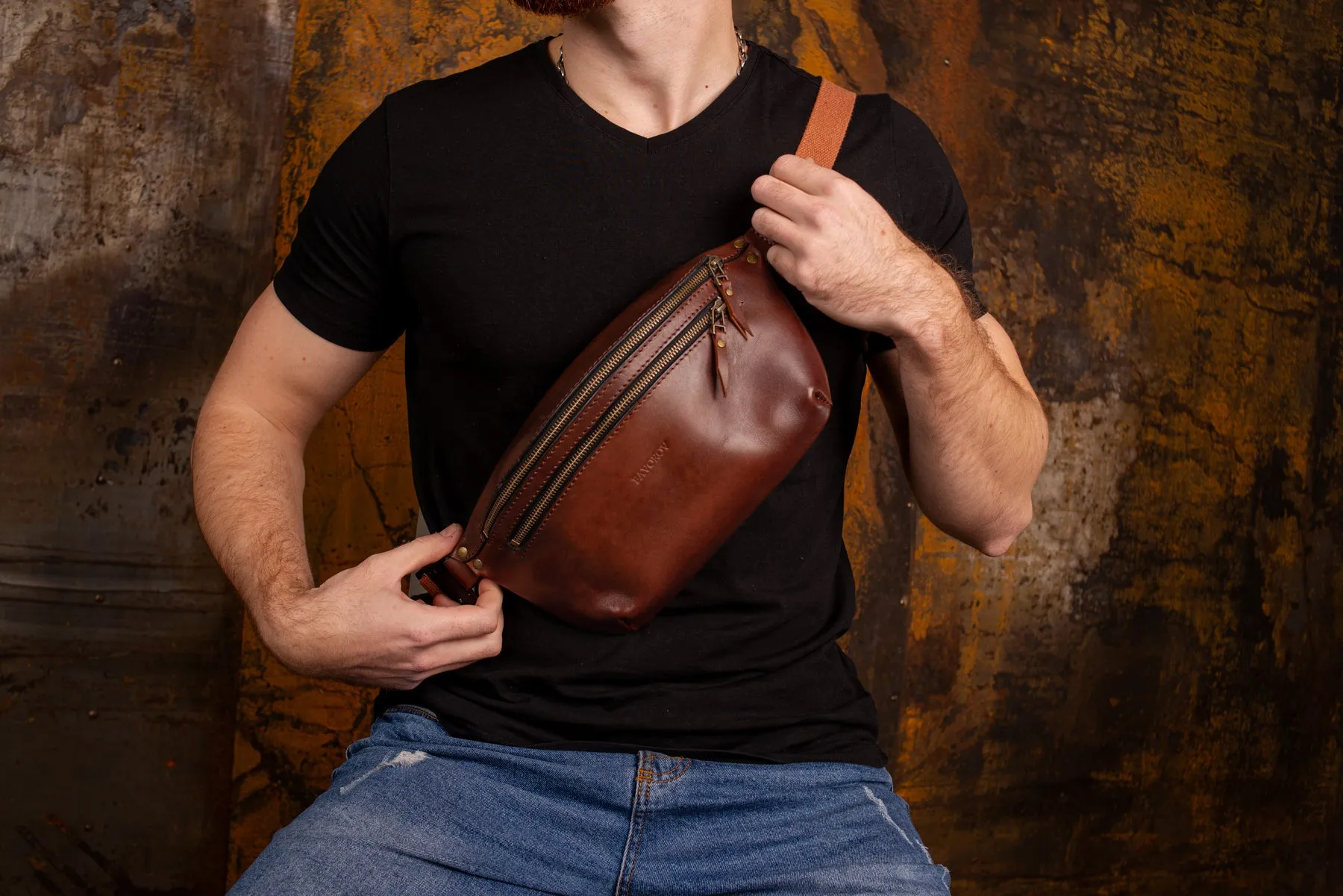 Personalized men shoulder bag, Brown leather belt bag, men’s leather bag, waist bag, crossbody bag, fanny bag, full grain leather bag