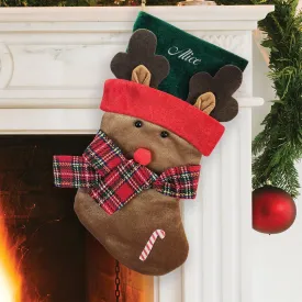 Personalized Plaid Scarf Reindeer Stocking