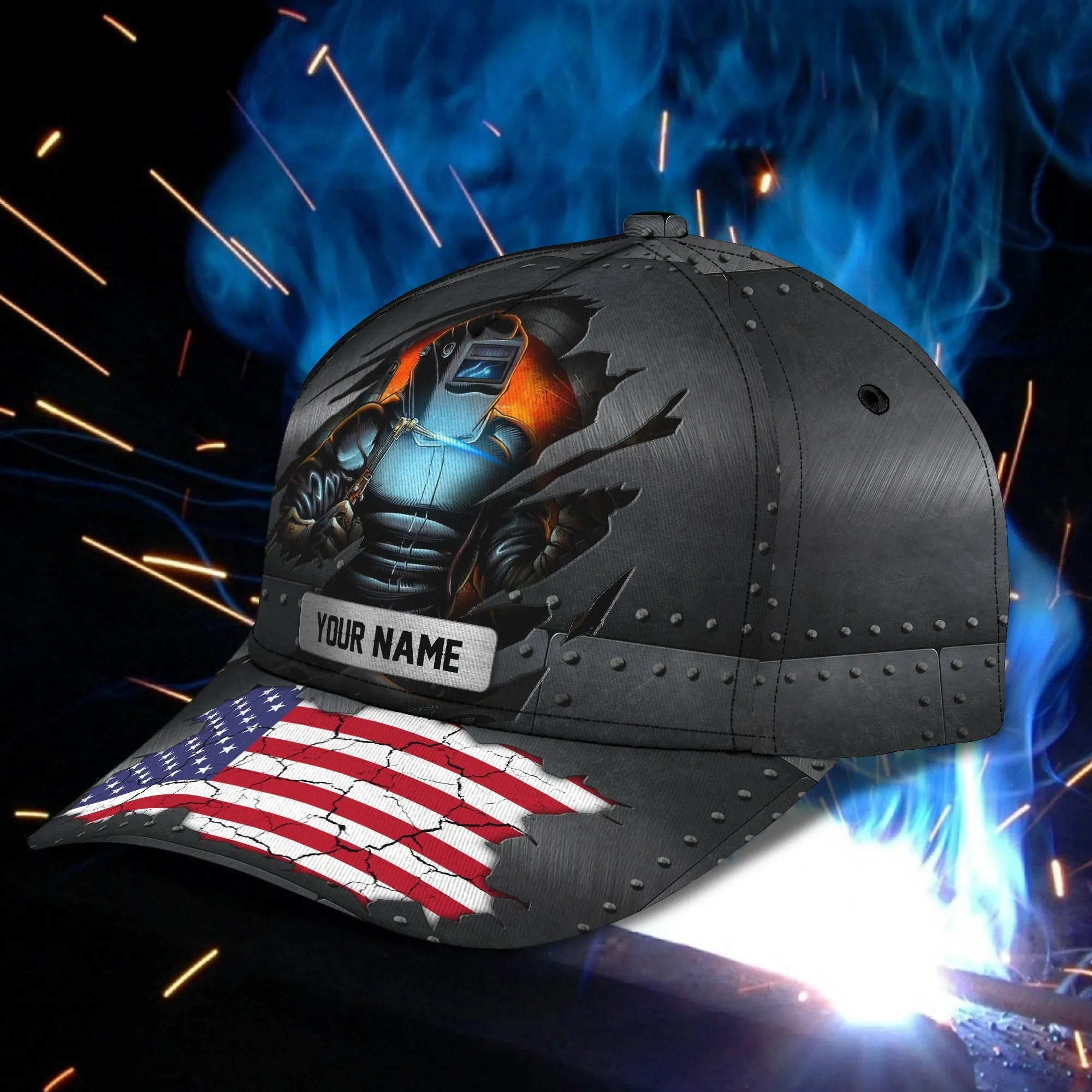 Personalized Proud Welder Cap Hat, Usa Flag Patter Cap Hat For Welder, Welding Baseball Cap