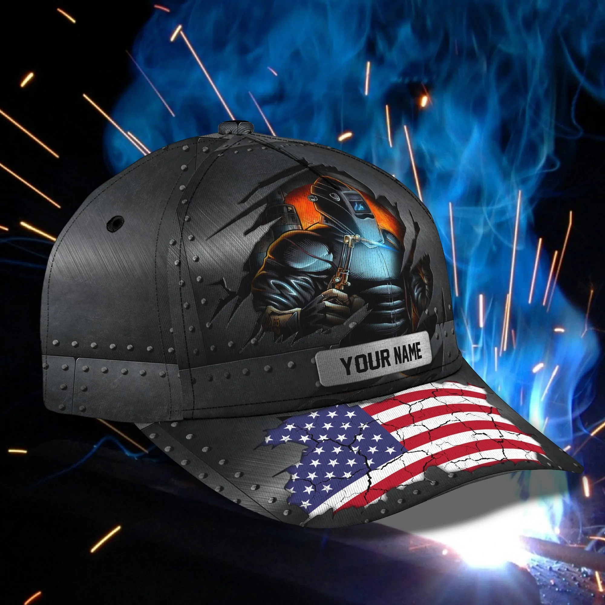 Personalized Proud Welder Cap Hat, Usa Flag Patter Cap Hat For Welder, Welding Baseball Cap