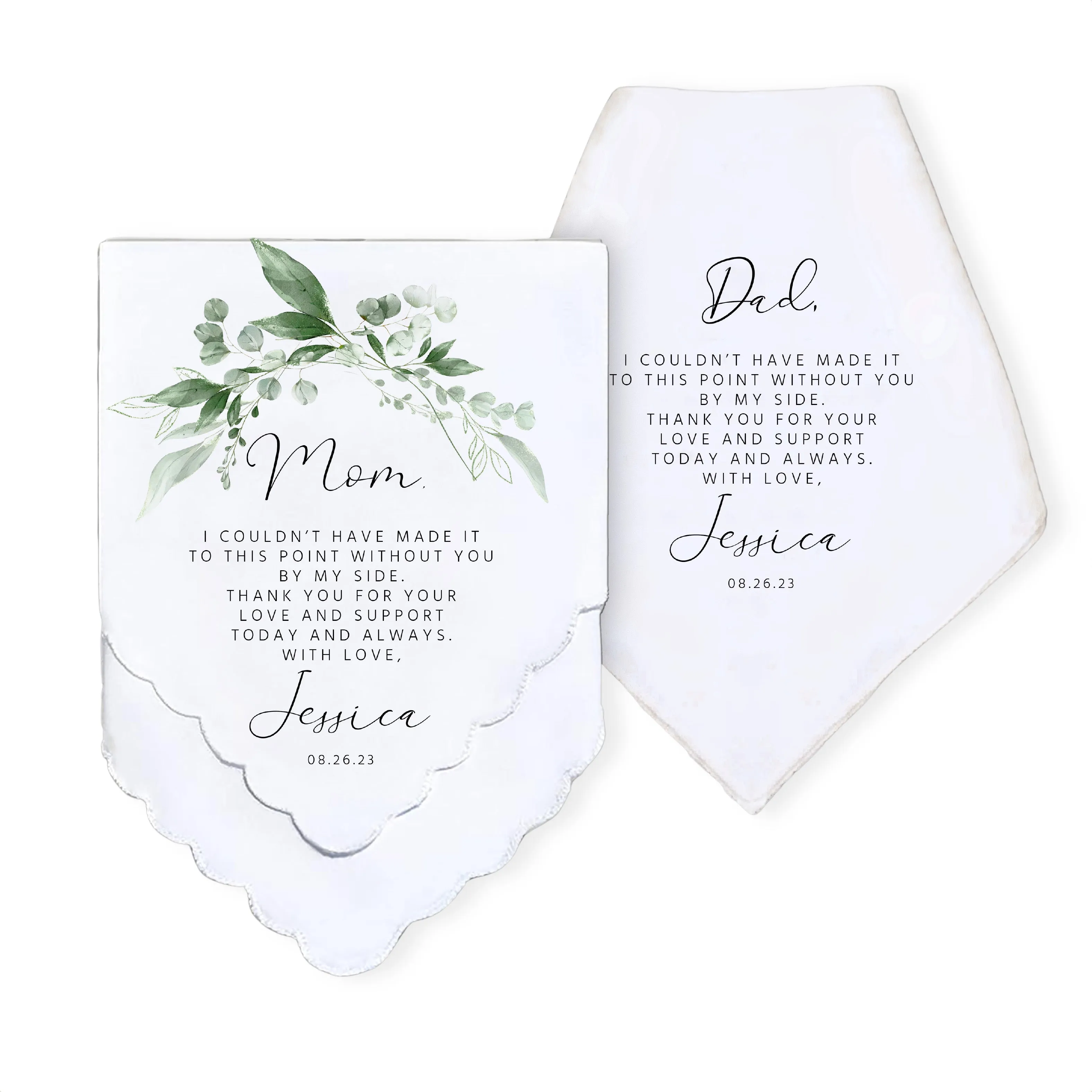 Personalized Wedding Handkerchief Set - Heartfelt Gift for Mother of the Bride - Thoughtful Customized Father of the Bride Gifts - Custom Gift Keepsake for Parents | Garland Greenery