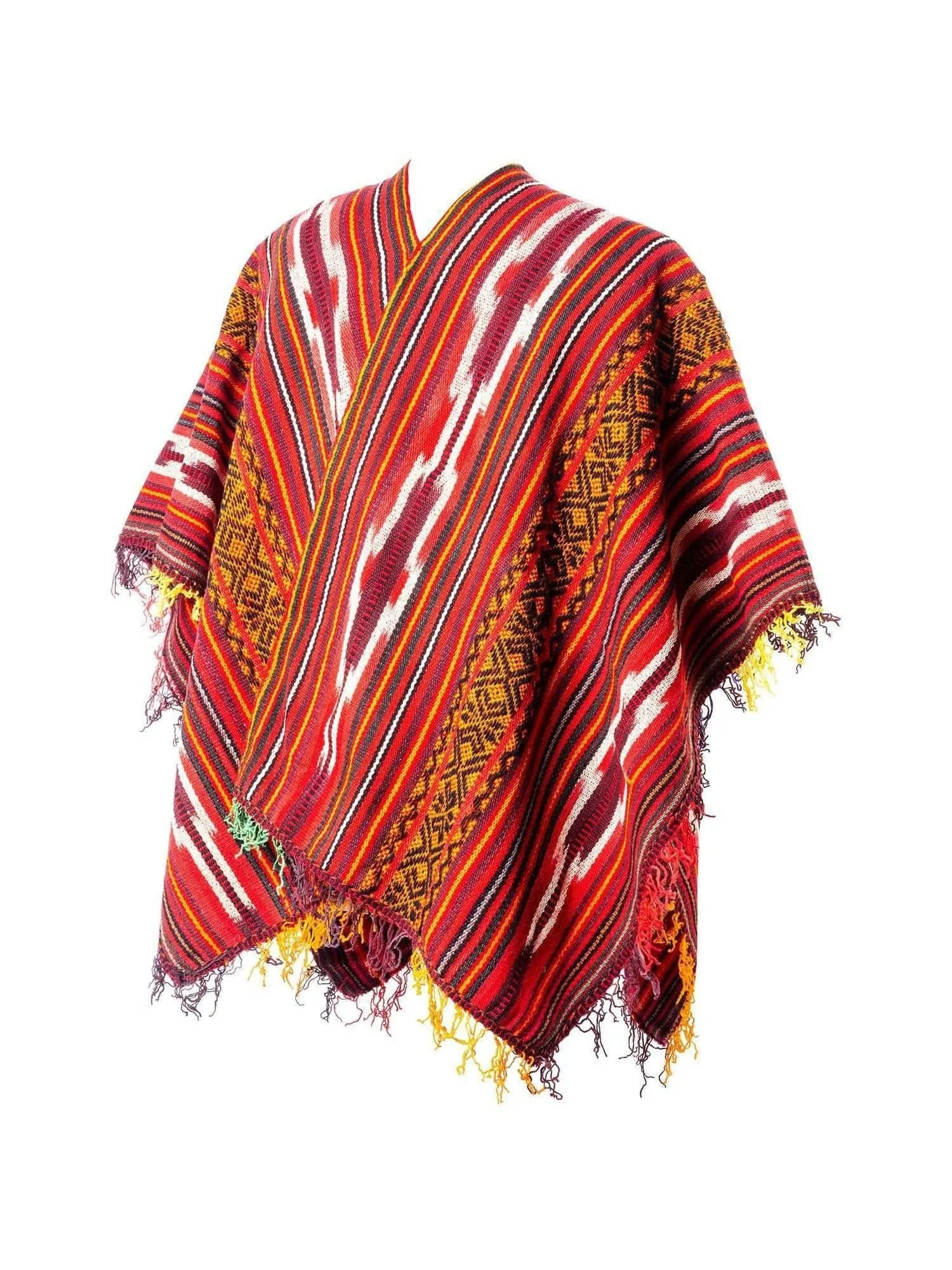 Peruvian Traditional Wool Poncho - Red Chakana