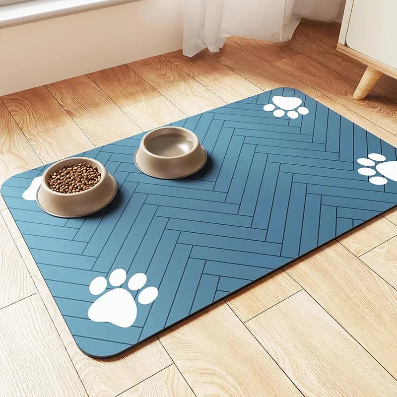 Pet Feeding Mat - Absorbent Quick-Dry Placemat for Dog and Cat Food & Water Bowls with Waterproof Rubber Backing