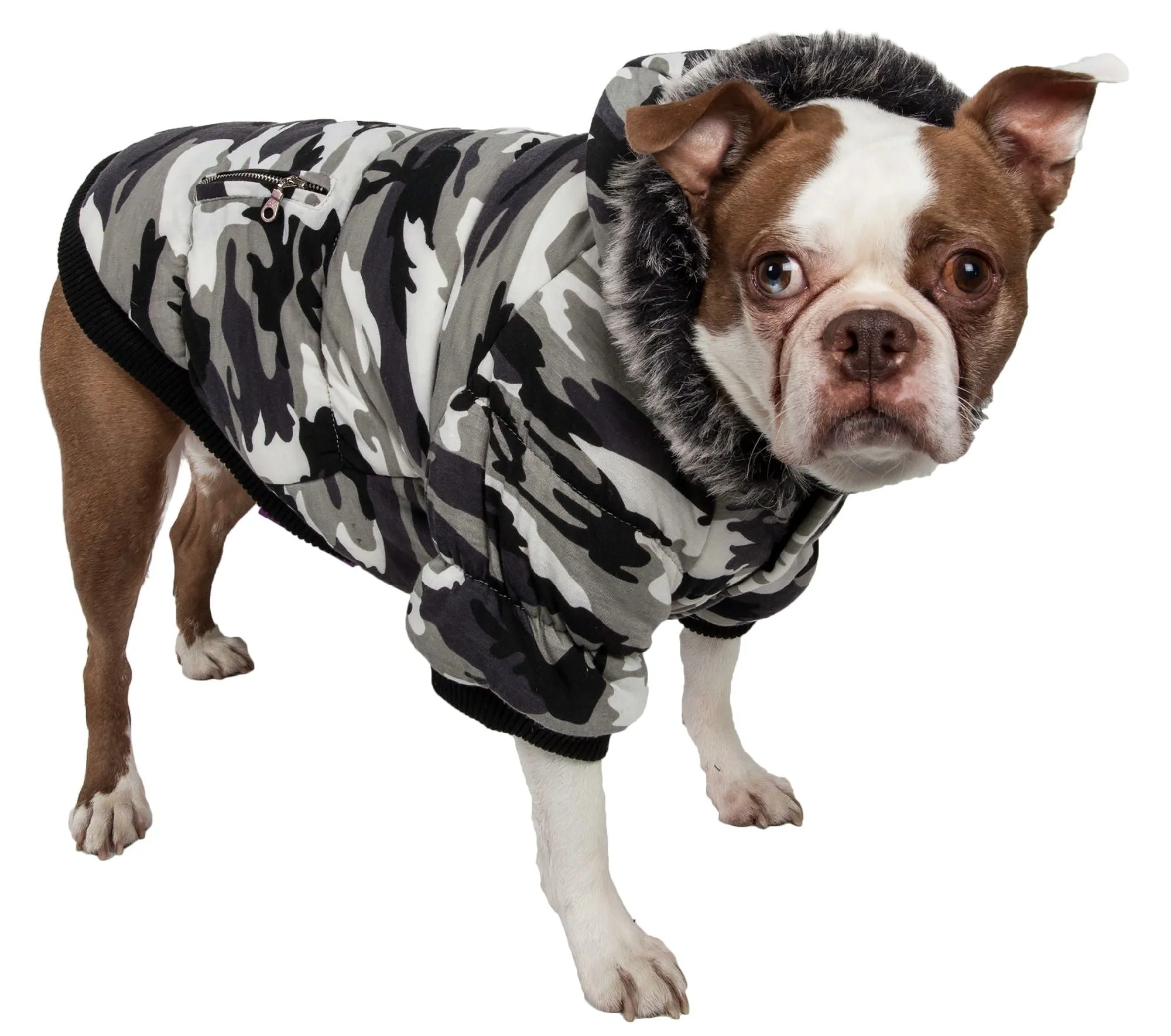 Pet Life Camo Dog Parka with Removeable Hood