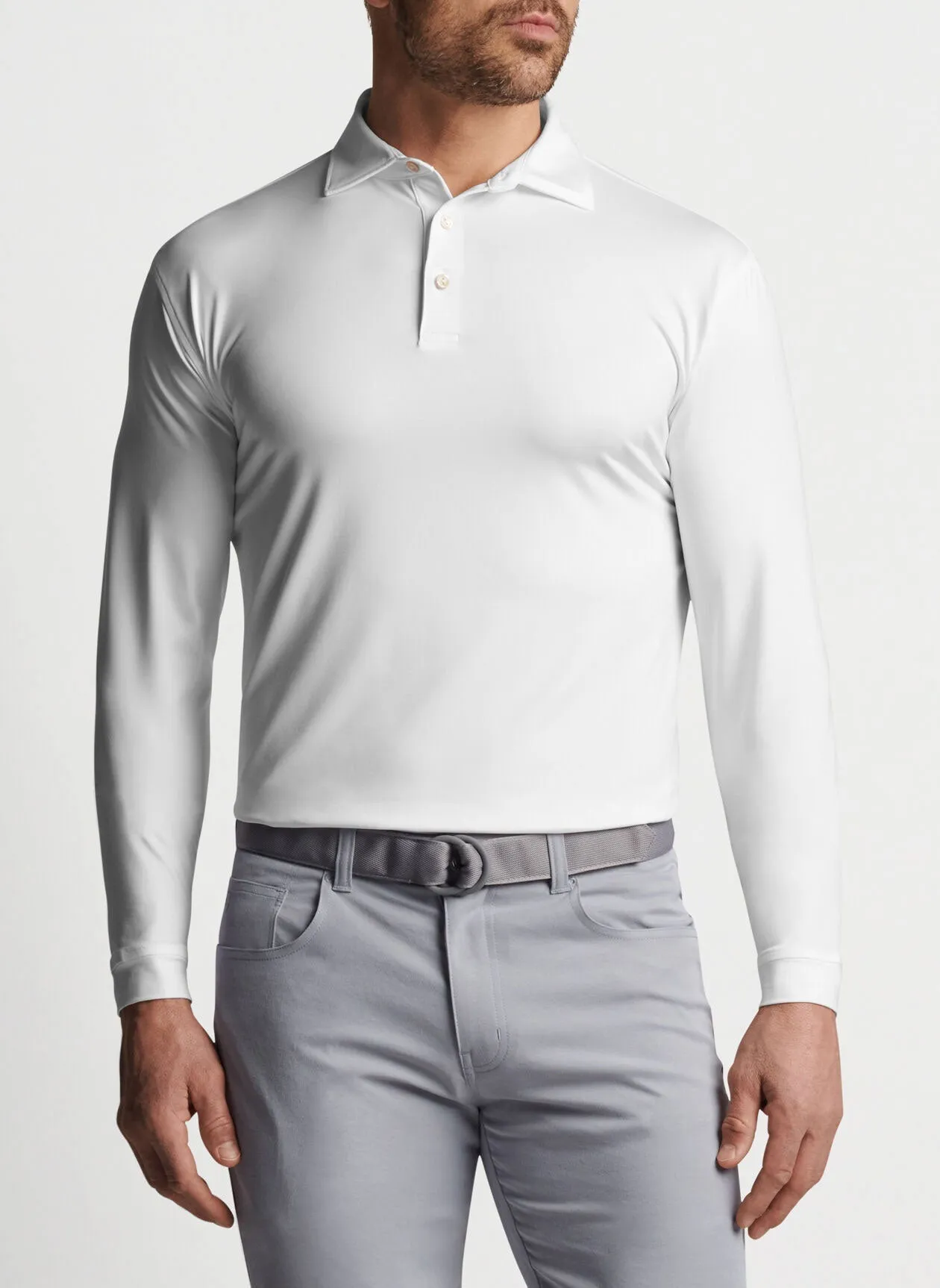 Peter Millar Performance Long Sleeve Branded Polos, White