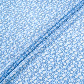 Petite White Floral Printed Blue Silk Twill