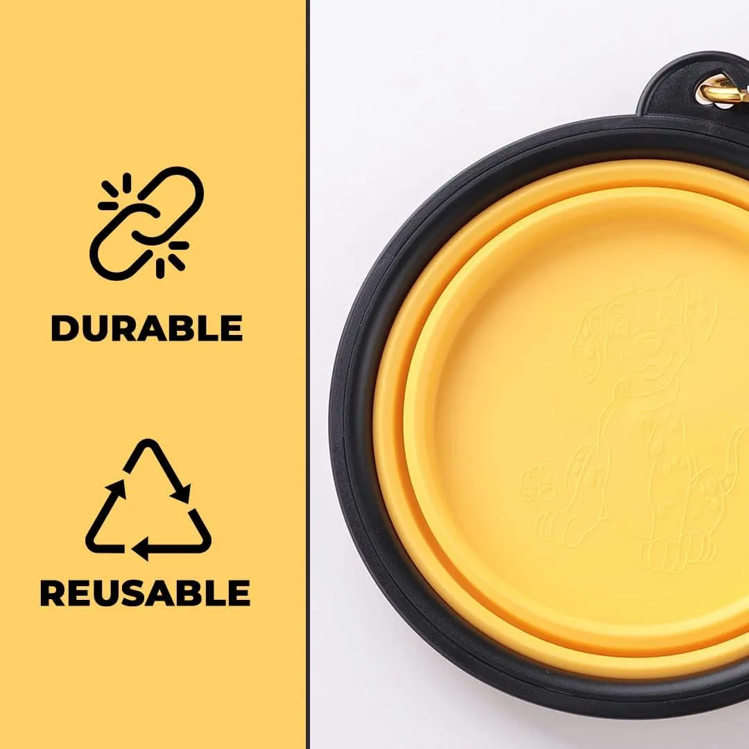 Petvit Dog Food Bowl|Portable & Collapsible Cat & Dog Bowl|Reusable,Durable,Travel-Friendly|Easy to Store Pet Bowls|Perfect Dog Accessories for Indoor & Outdoor Use|LS198Y|Yellow