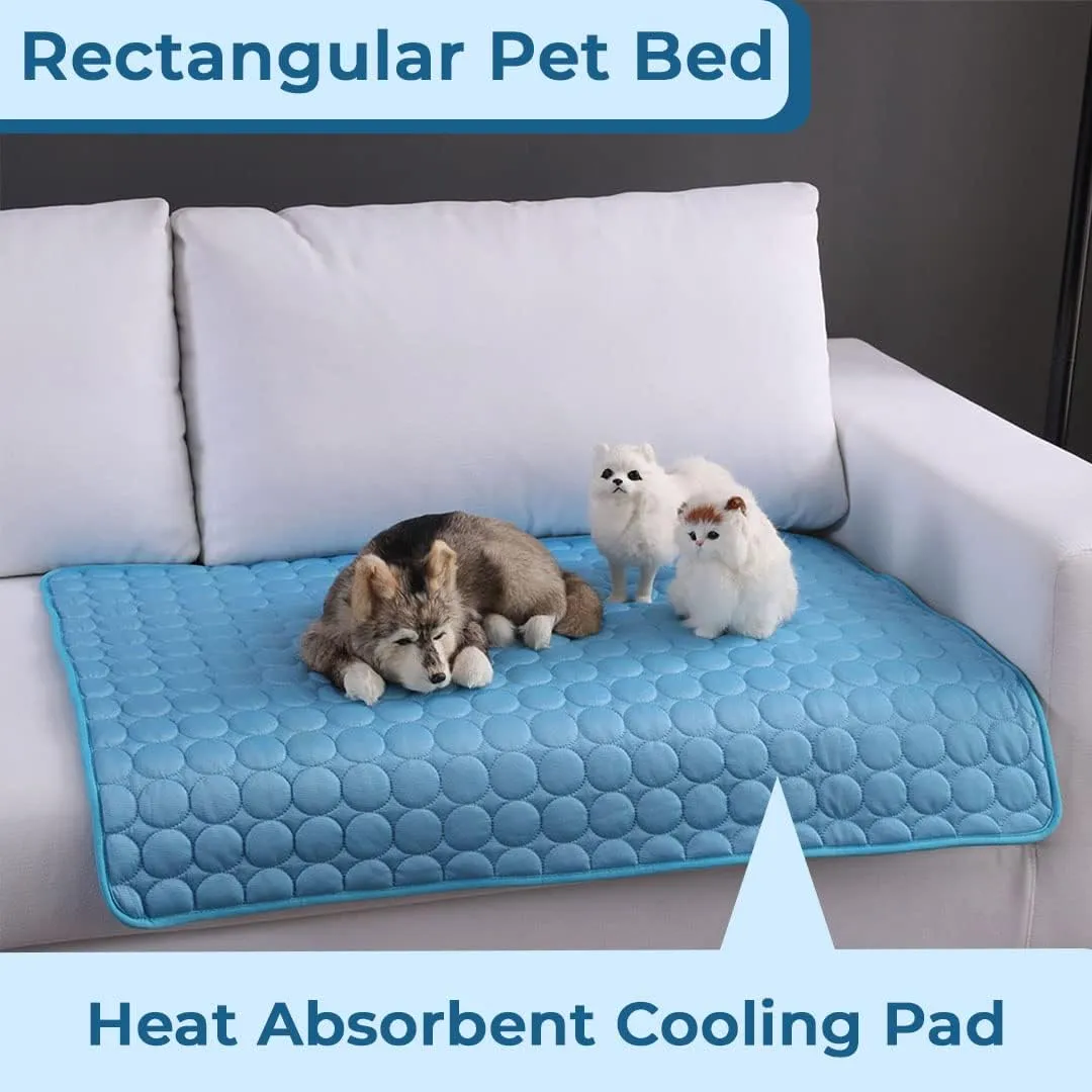 Petvit Rectangular Dog & Cat Bed|Premium Cool Ice Silk with Polyester with Bottom Mesh|Multi-Utility Self-Cooling Pad for Dog & Cat|Light-Weight & Durable Dog Bed|ZQCJ001B-M|Blue