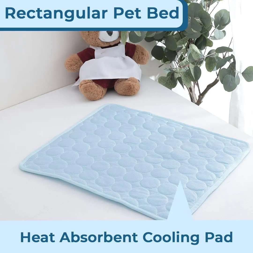 Petvit Rectangular Dog & Cat Bed|Premium Cool Ice Silk with Polyester with Bottom Mesh|Multi-Utility Self-Cooling Pad for Dog & Cat|Light-Weight & Durable Dog Bed|ZQCJ001LB-M|Light Blue