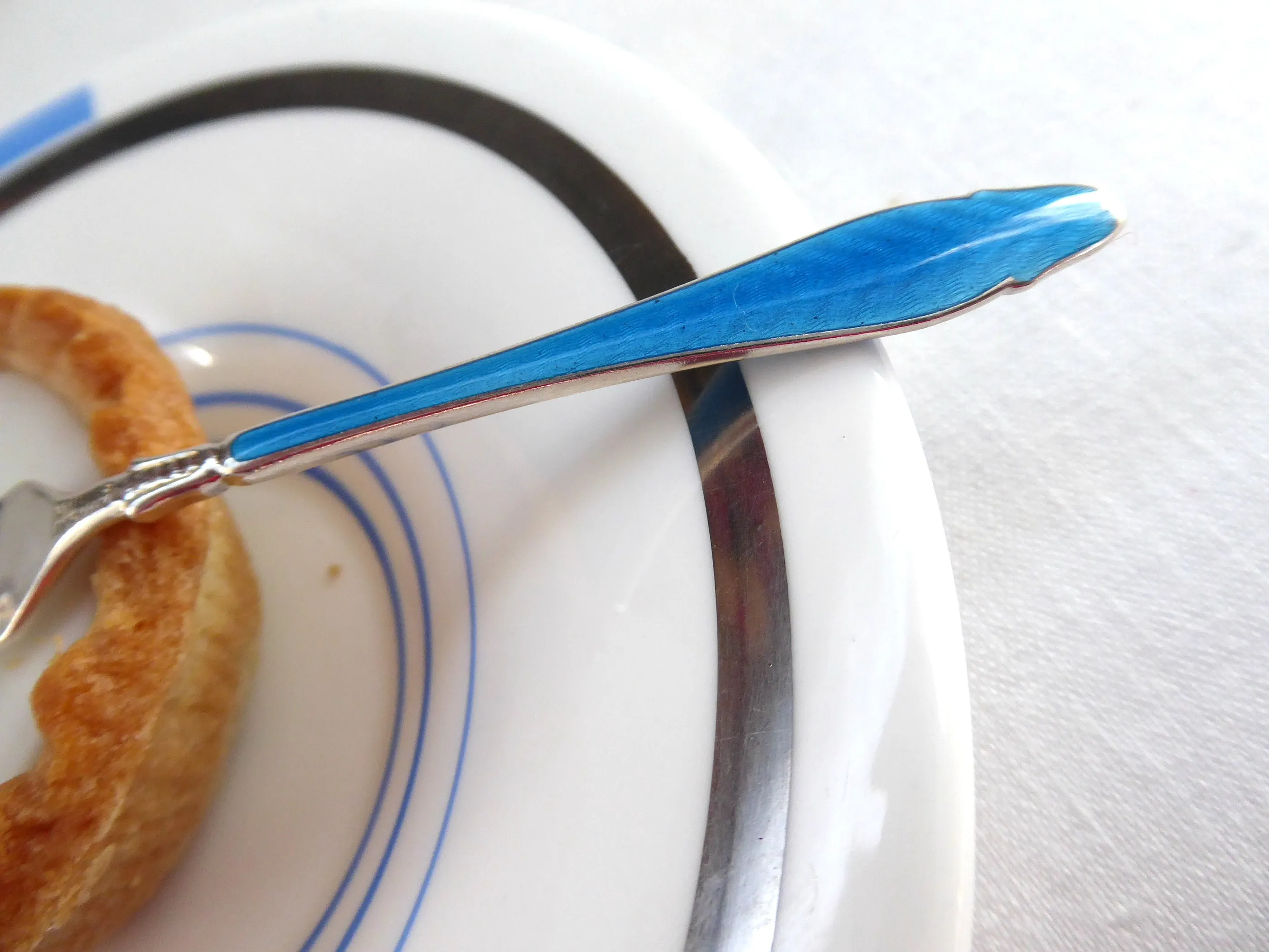 Pickle Fork Aksel Holmsen Sterling Silver Blue Guilloche Enamel Norway 1960s