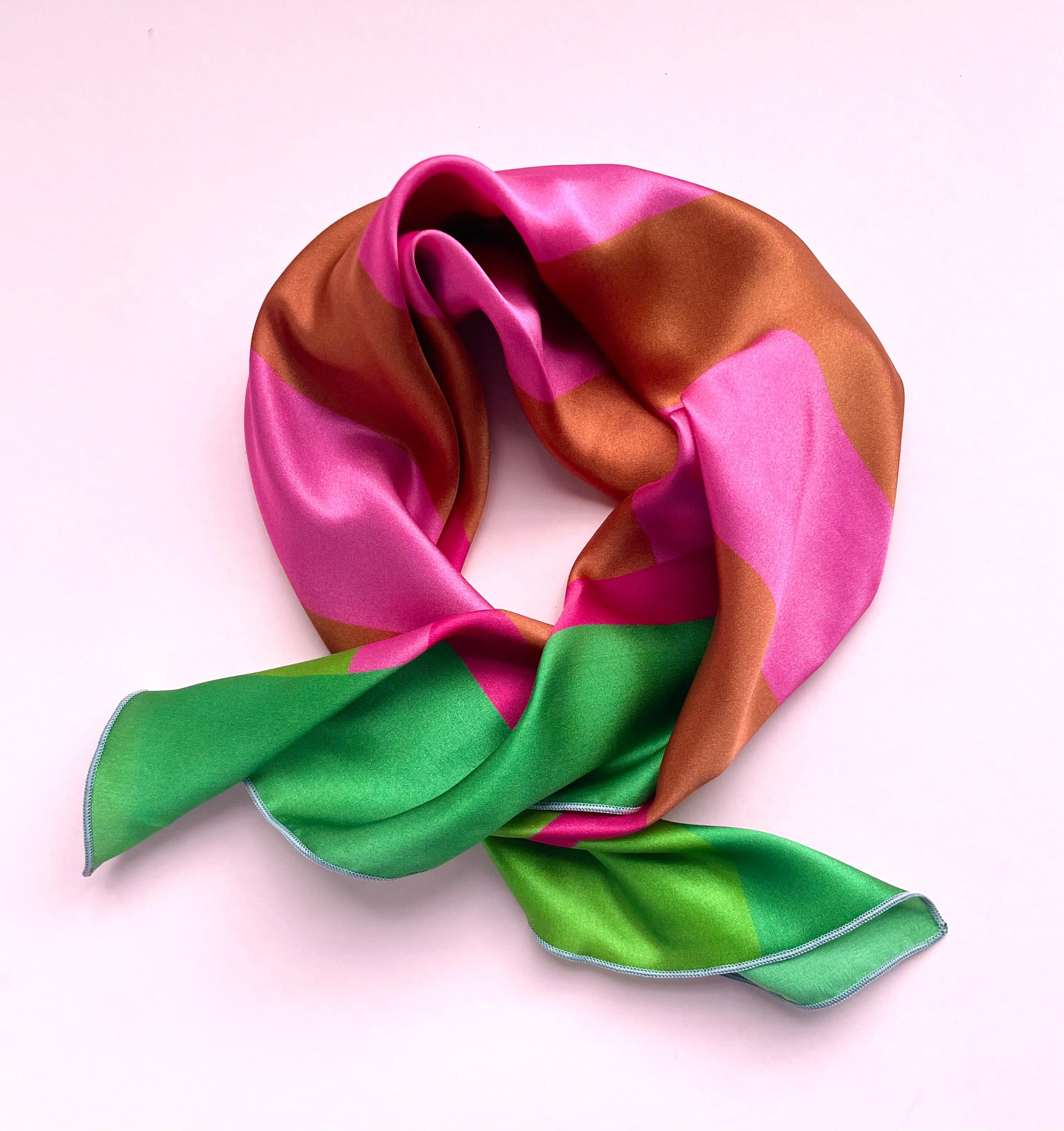 Picnic - color block silk charmeuse scarf in pink and green