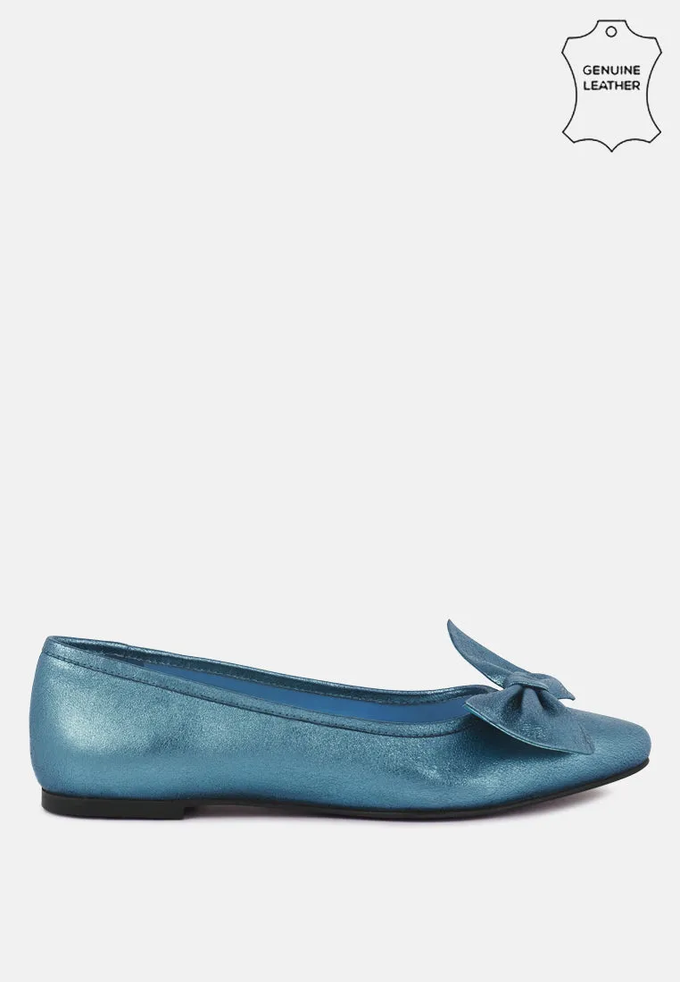 Pie Tribe Blue Metallic Big Bow Ballerinas