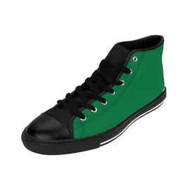 Pine Green Men's High Tops, Best Solid Dark Green Color Men's Classic Sneakers Tennis Running Shoes