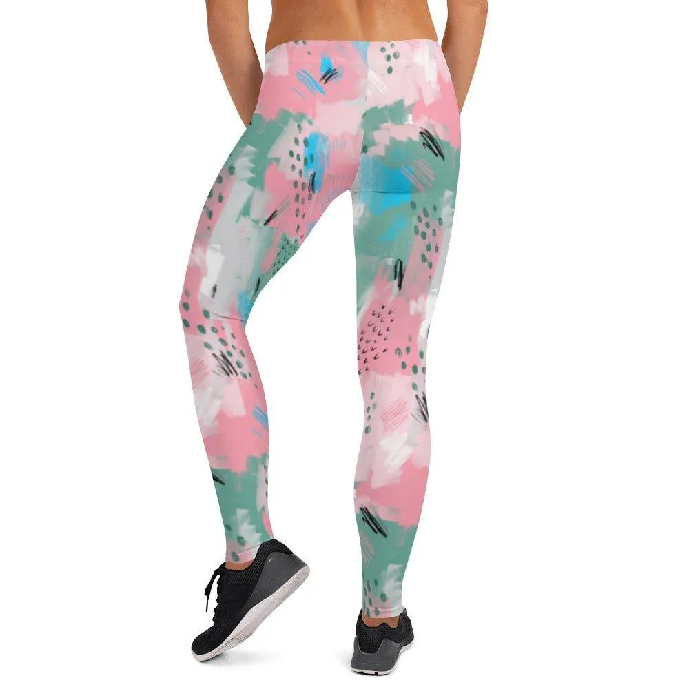 Pink Abstract Women's Mid-Rise Leggings