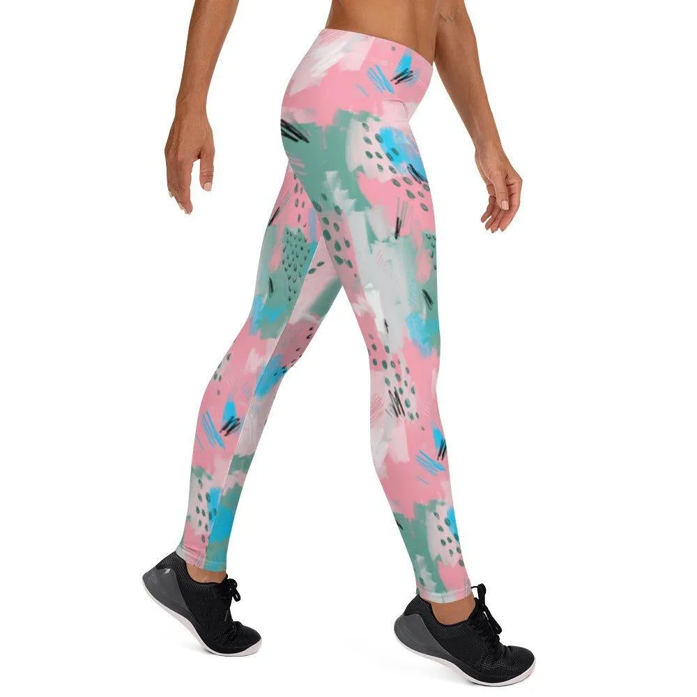 Pink Abstract Women's Mid-Rise Leggings