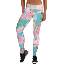 Pink Abstract Women's Mid-Rise Leggings