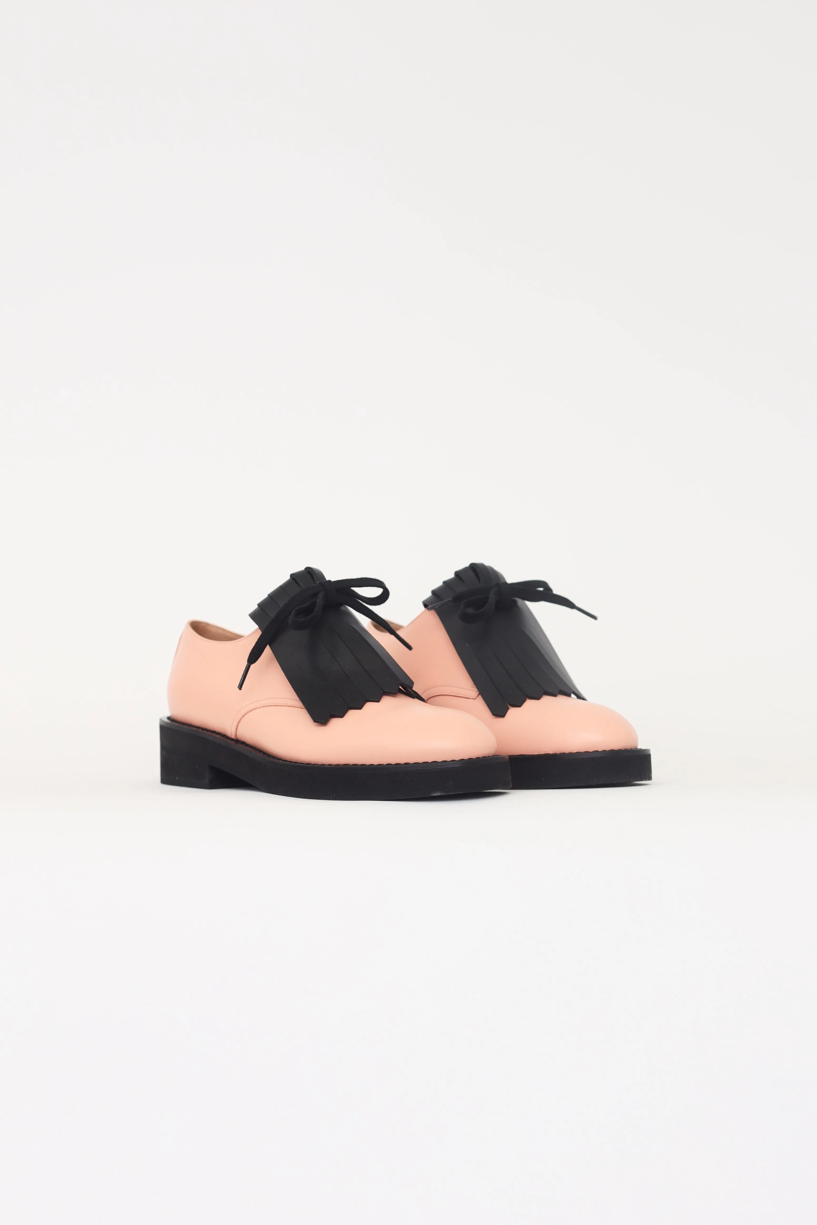 Pink & Black Leather Fringe Oxfords