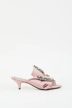 Pink & Grey Satin Floral Rhinestone Mule