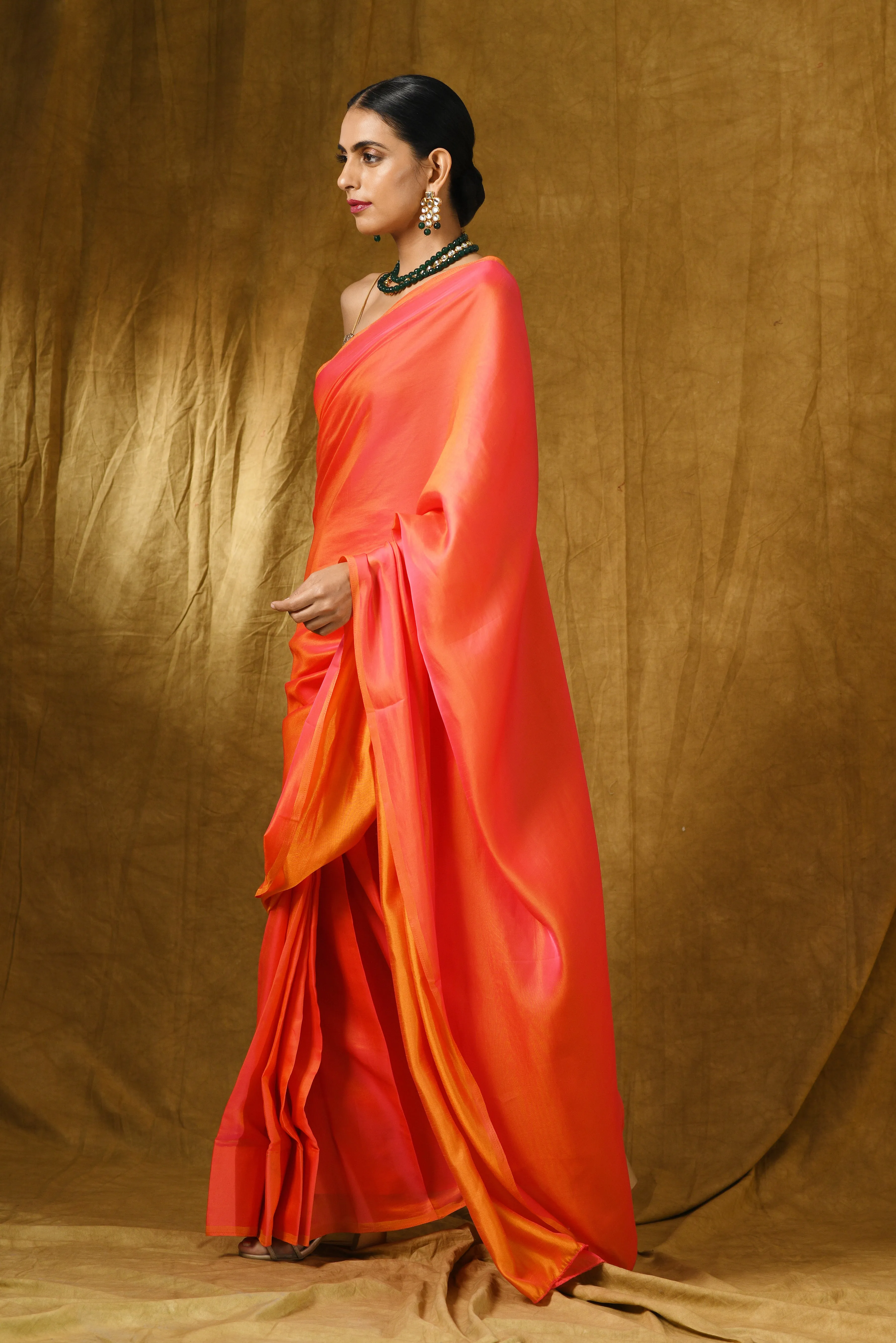 Pink & Orange Paradise Satin Saree