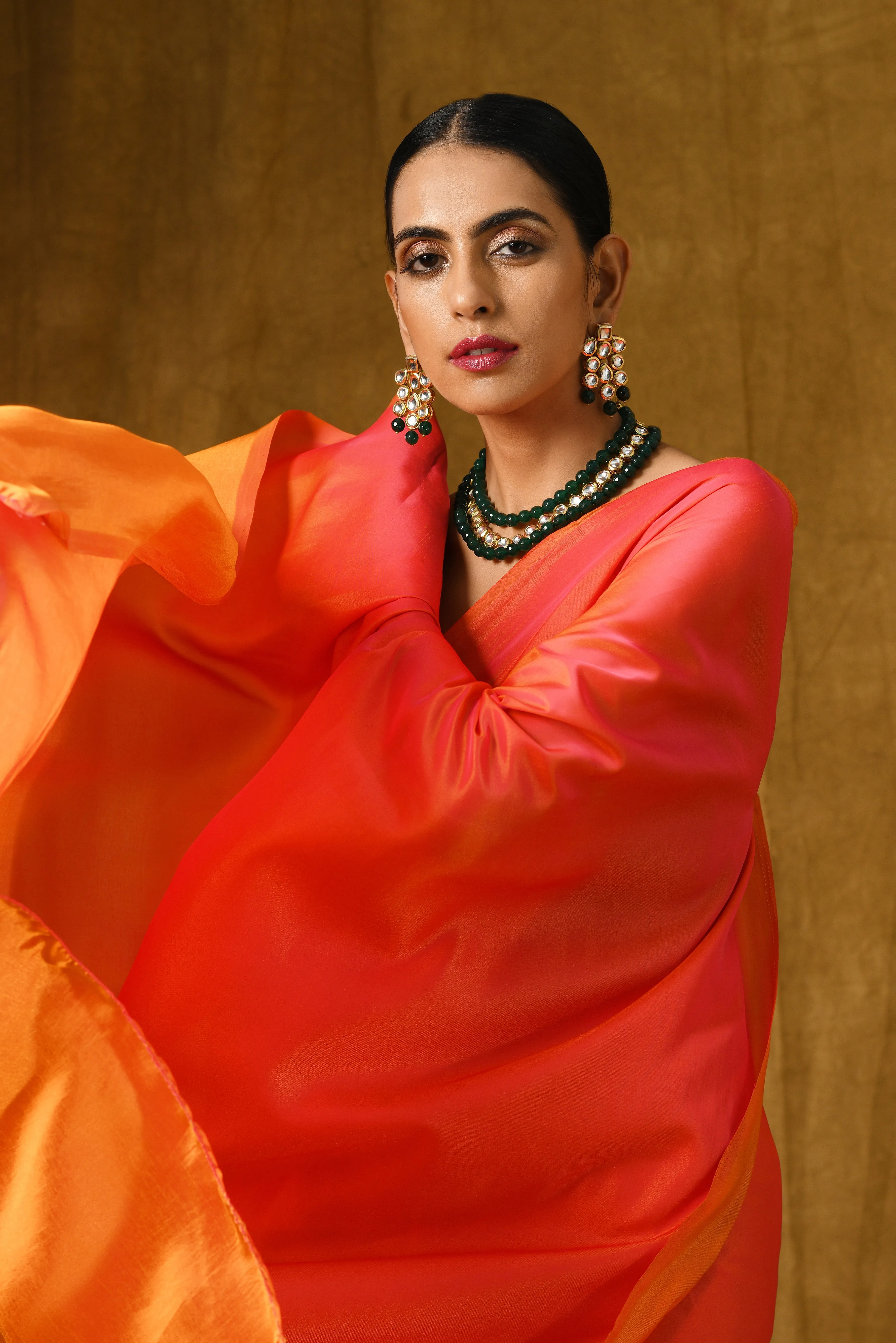 Pink & Orange Paradise Satin Saree