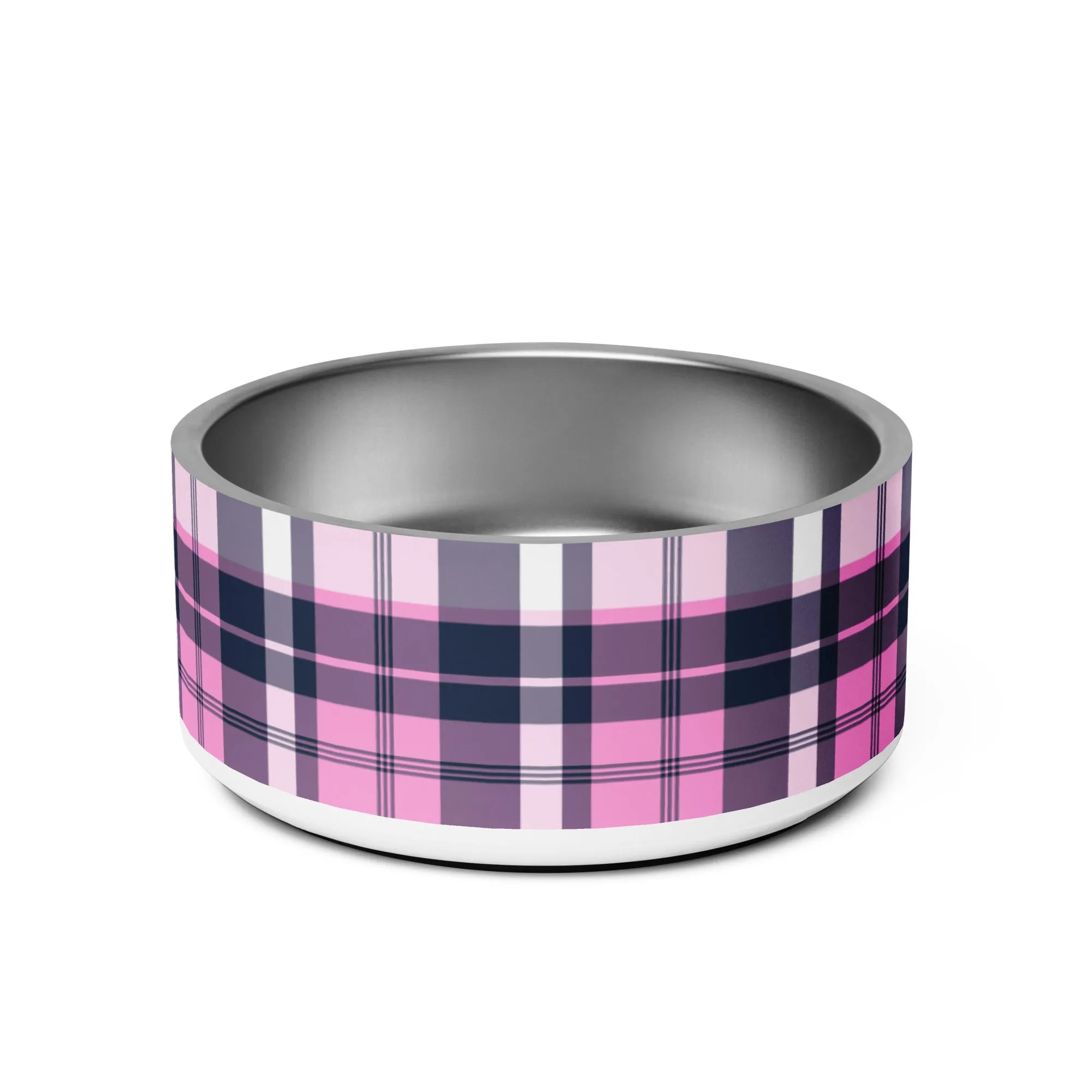 Pink and Navy Blue Preppy Plaid Pet Bowl