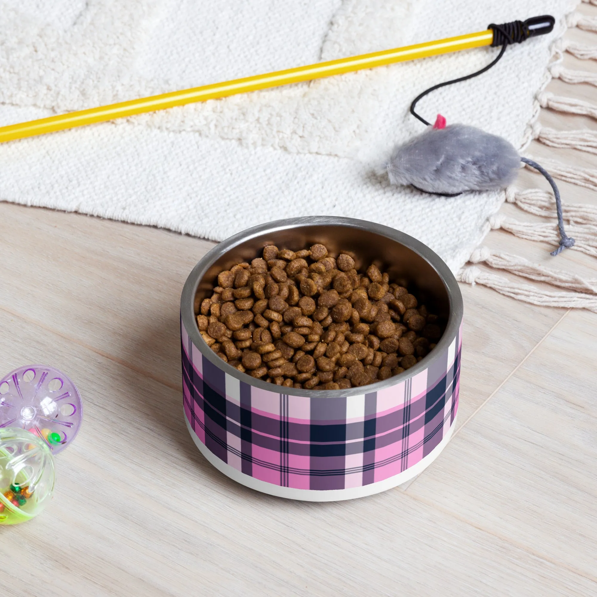 Pink and Navy Blue Preppy Plaid Pet Bowl