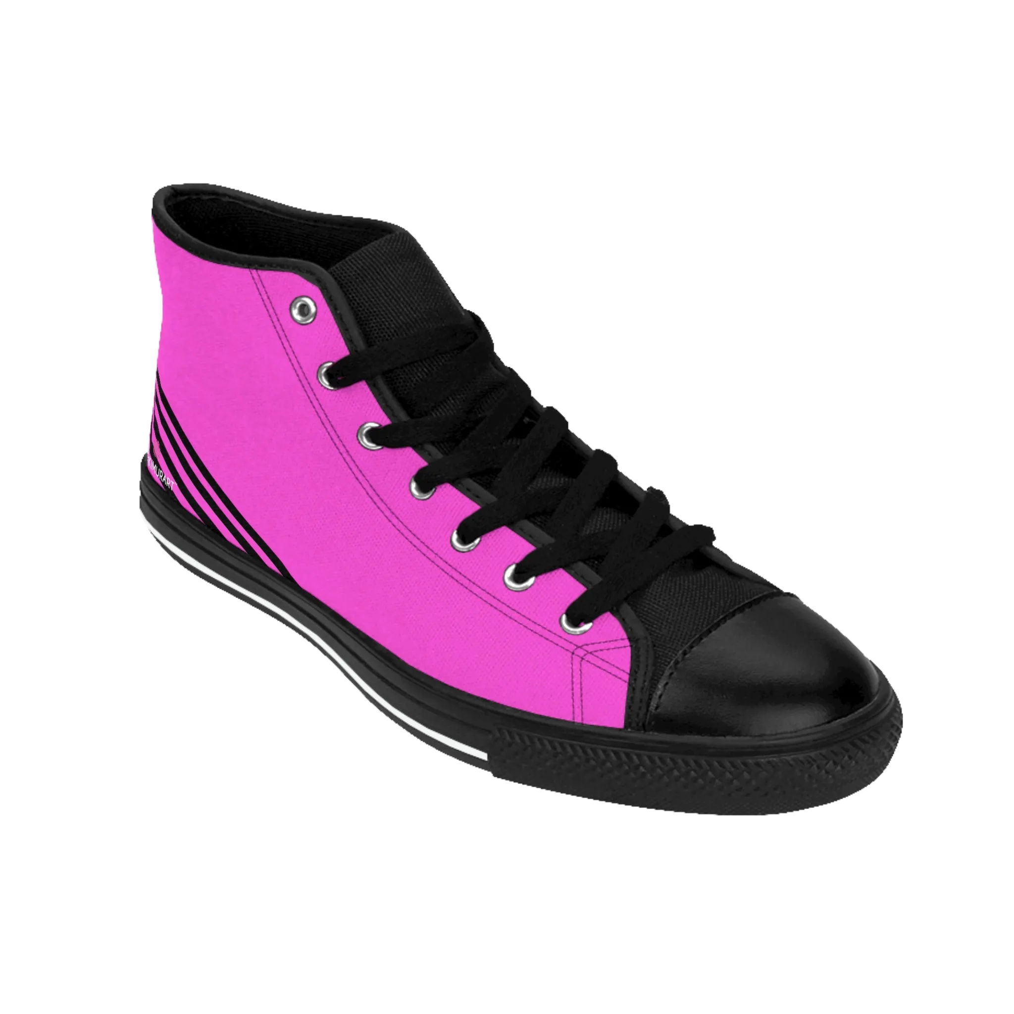 Pink Black Striped Men's Sneakers, Diagonal Striped Printed Designer Men's High Top Sneakers