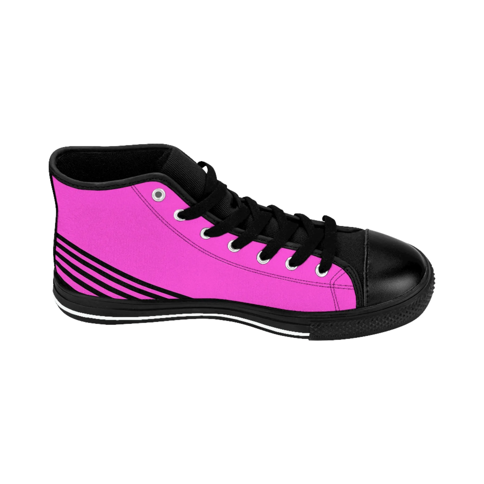 Pink Black Striped Men's Sneakers, Diagonal Striped Printed Designer Men's High Top Sneakers