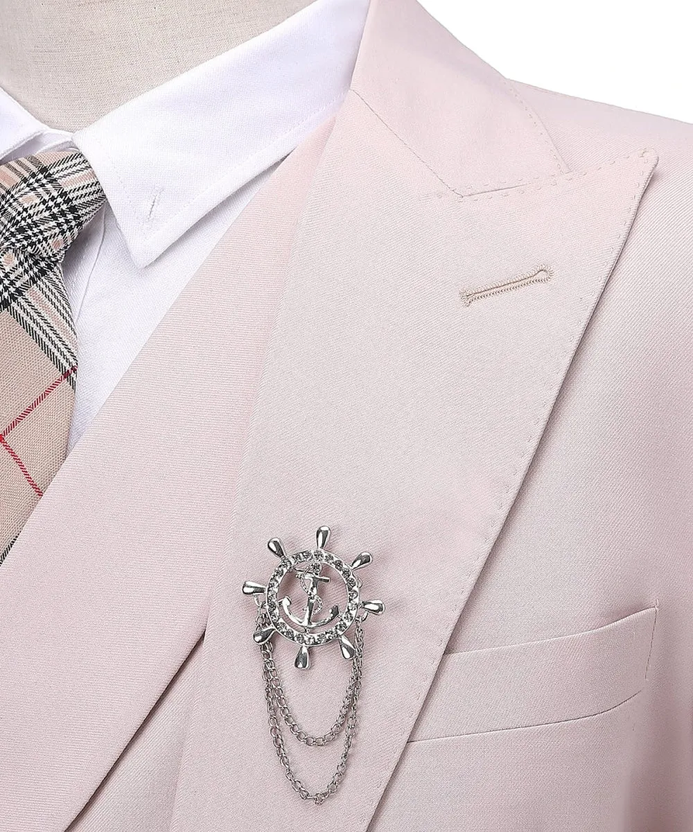 Pink Flat Peak Lapel 3 Pieces Mens Suit For Wedding (Blazer vest Pants)