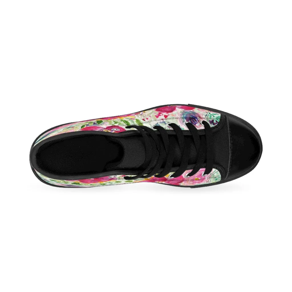 Pink Floral Women's Sneakers, Flower Print Designer High-top Sneakers Tennis Shoes (US Size: 6-12)