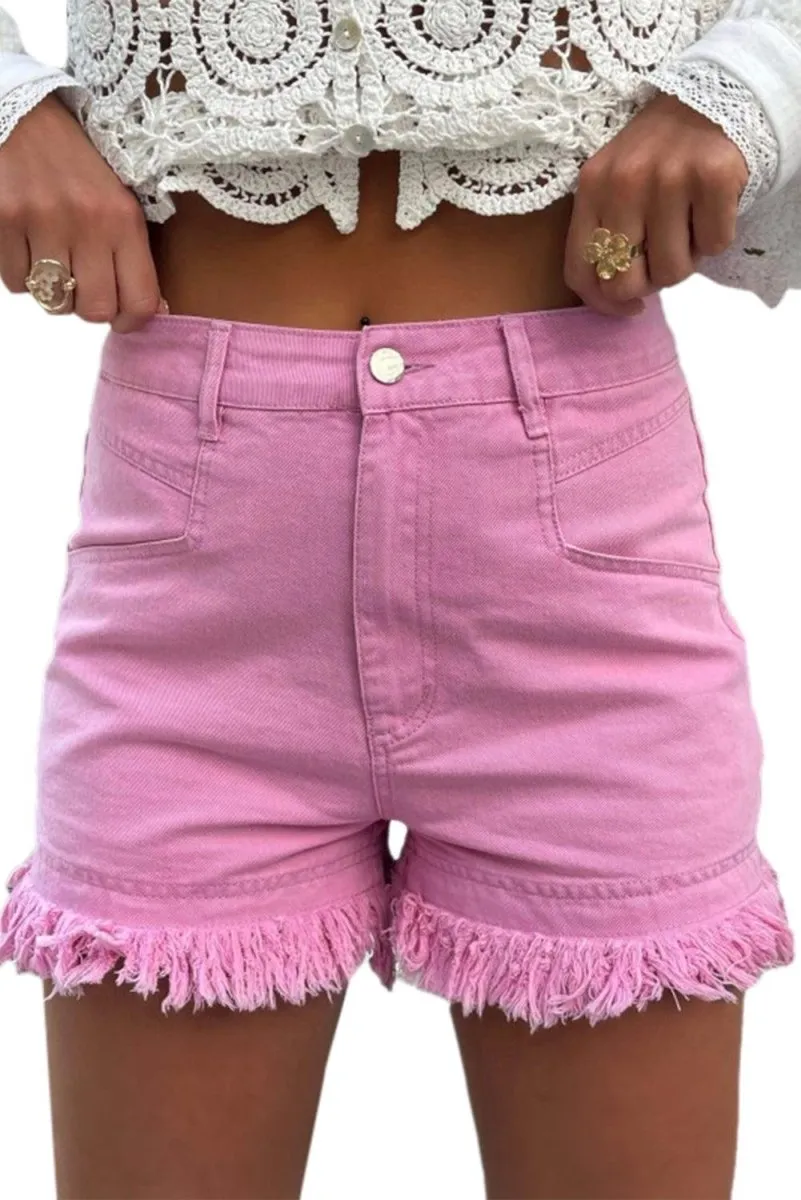 Pink Frayed Edge Denim Shorts